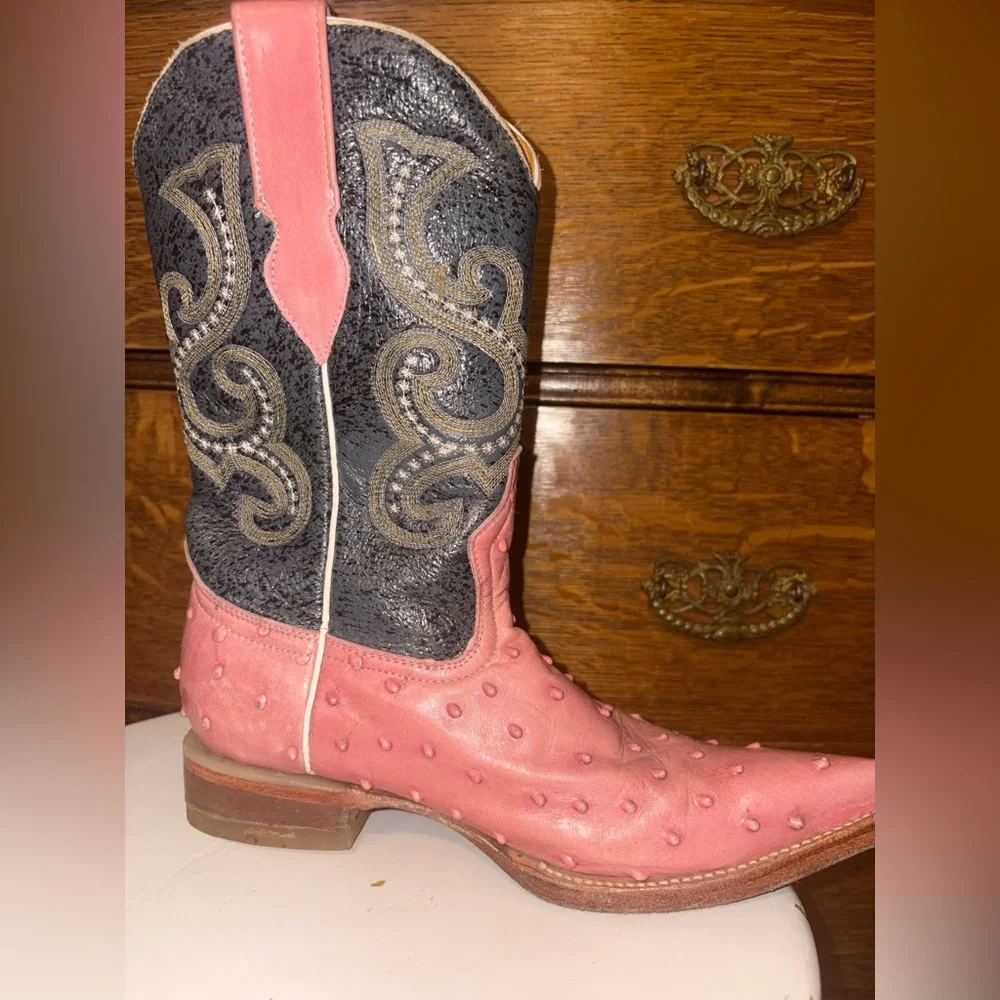 Rouswest Pink Ostrich Cowboy Boots Women’s 5.5 Made in Mexico - Picture 3 of 15